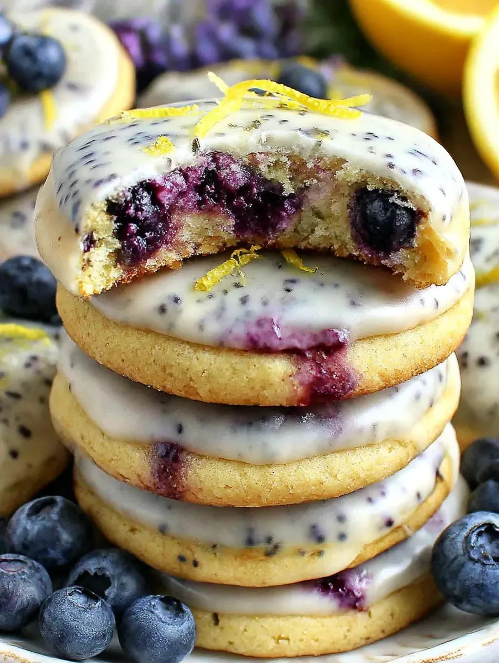 A stack of blueberry lemon cookies.
