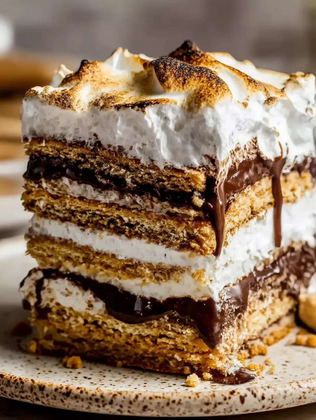 A layered cake with chocolate and white frosting.