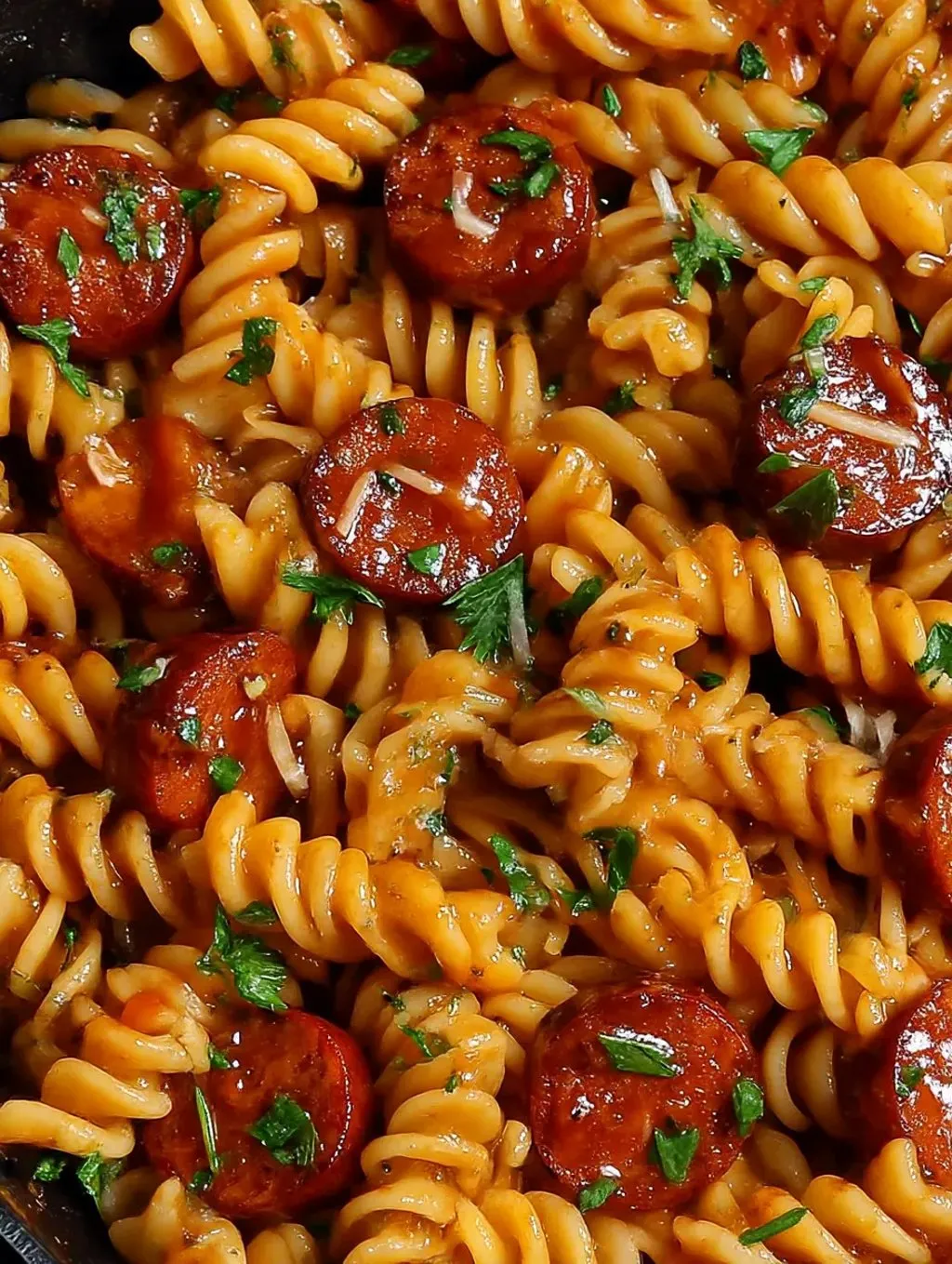 Spicy Honey BBQ Sausage Pasta.