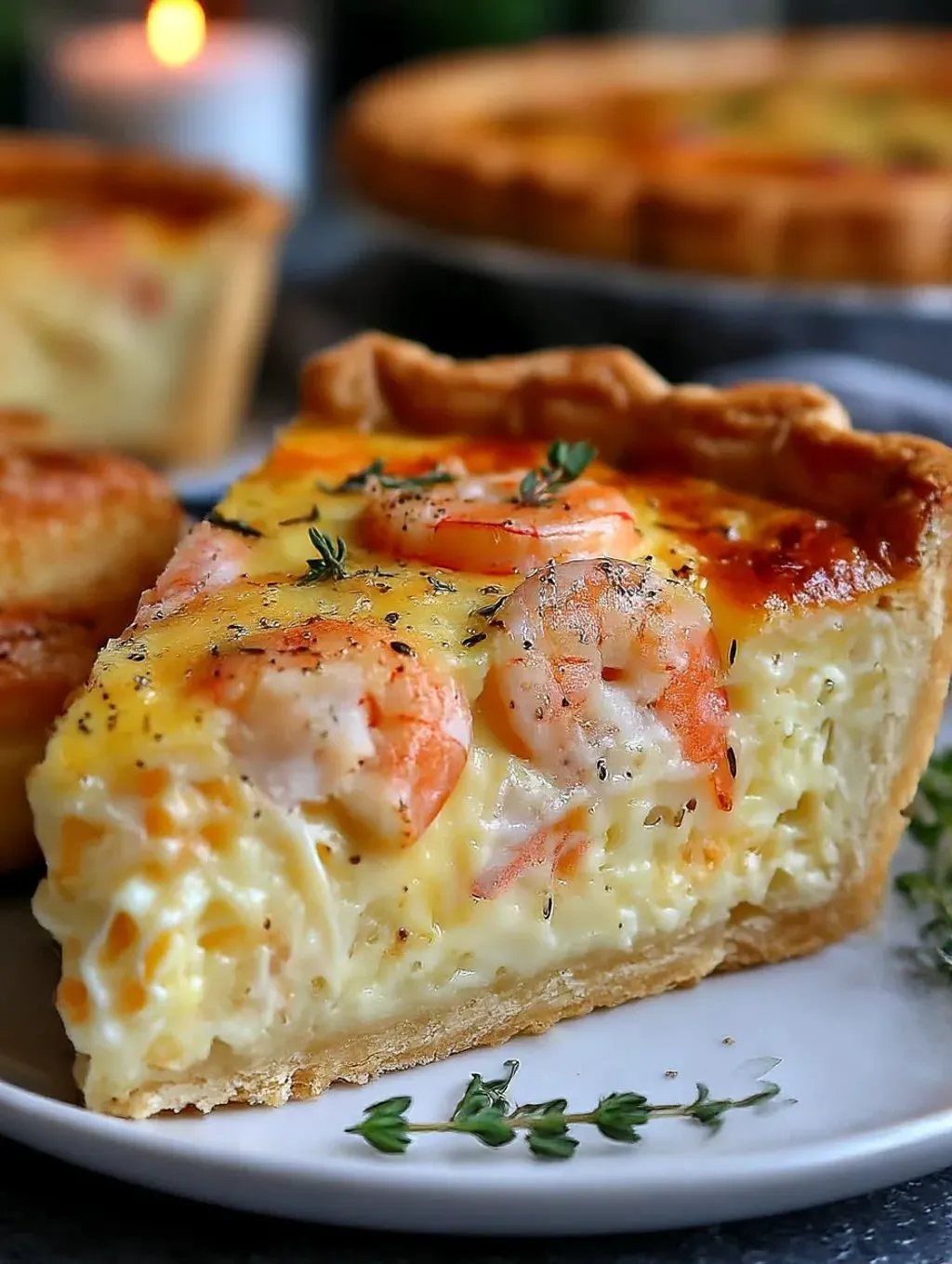 A slice of Florida Shrimp Pie on a plate.