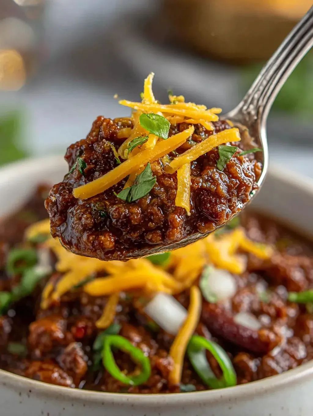 A spoonful of chili con carne.