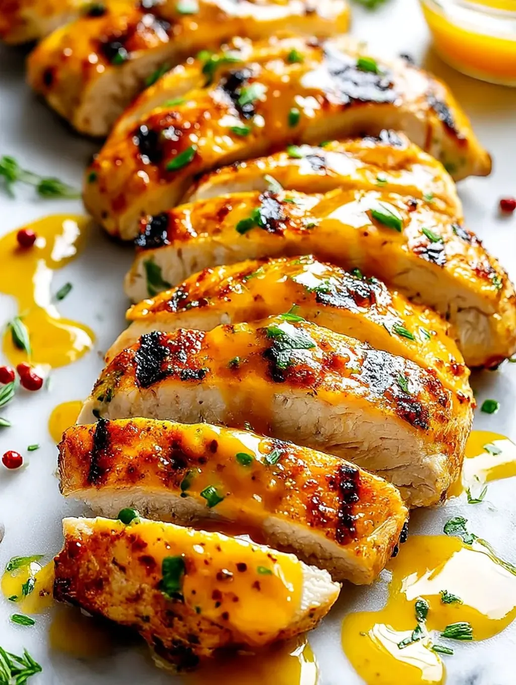 Grilled chicken with honey mustard sauce.