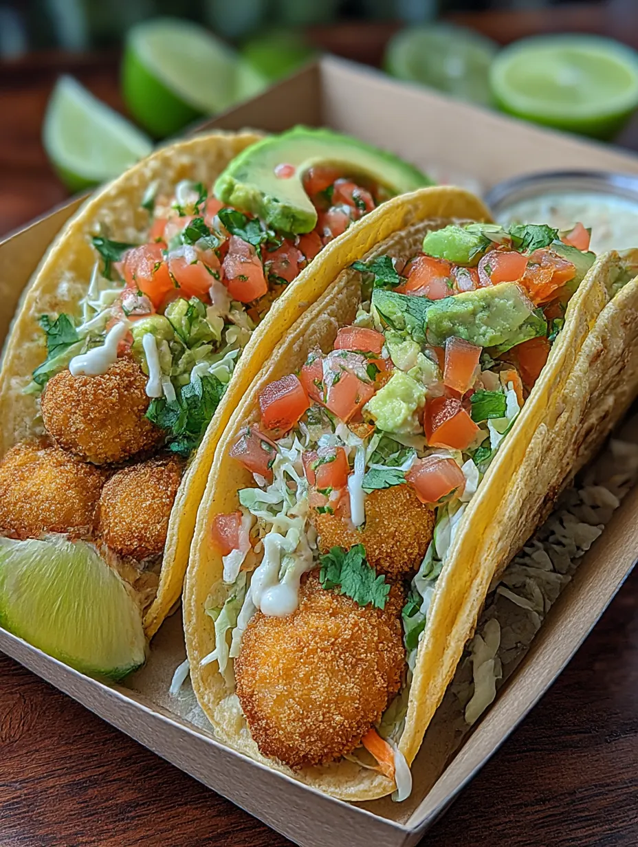 Two crispy fish tacos with cilantro lime slaw.