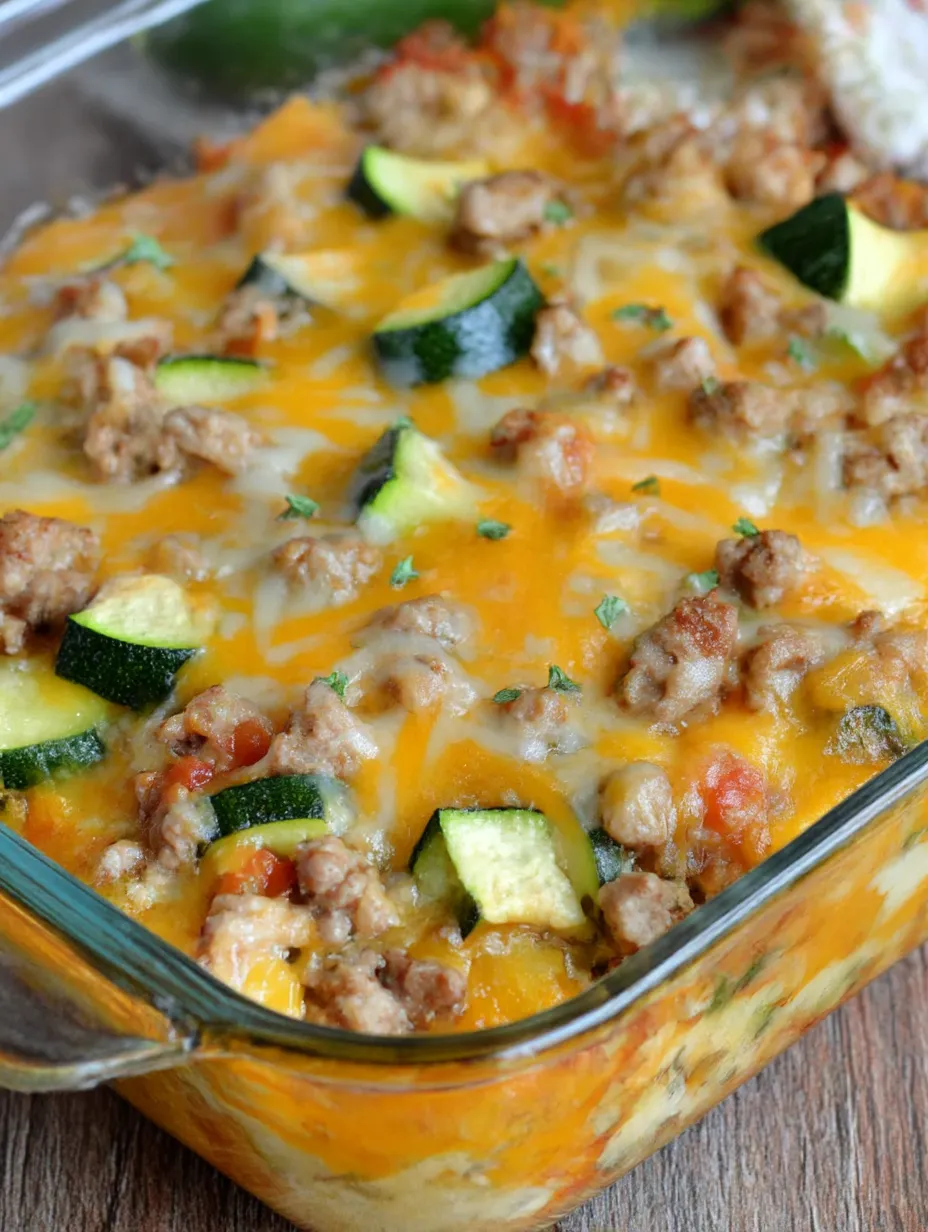 A savory ground turkey zucchini casserole.