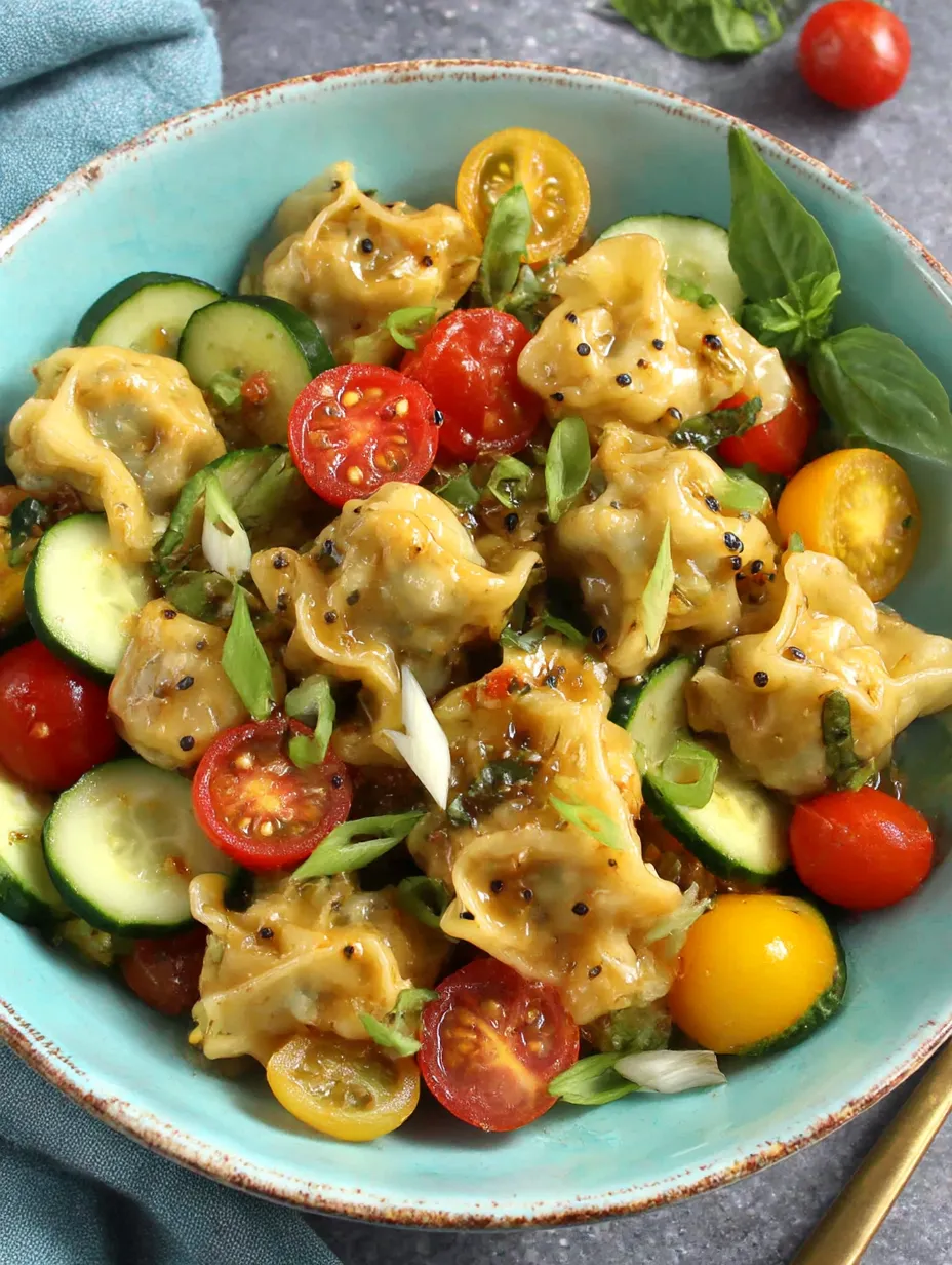 A bowl of food with tomatoes, cucumbers, and pasta.