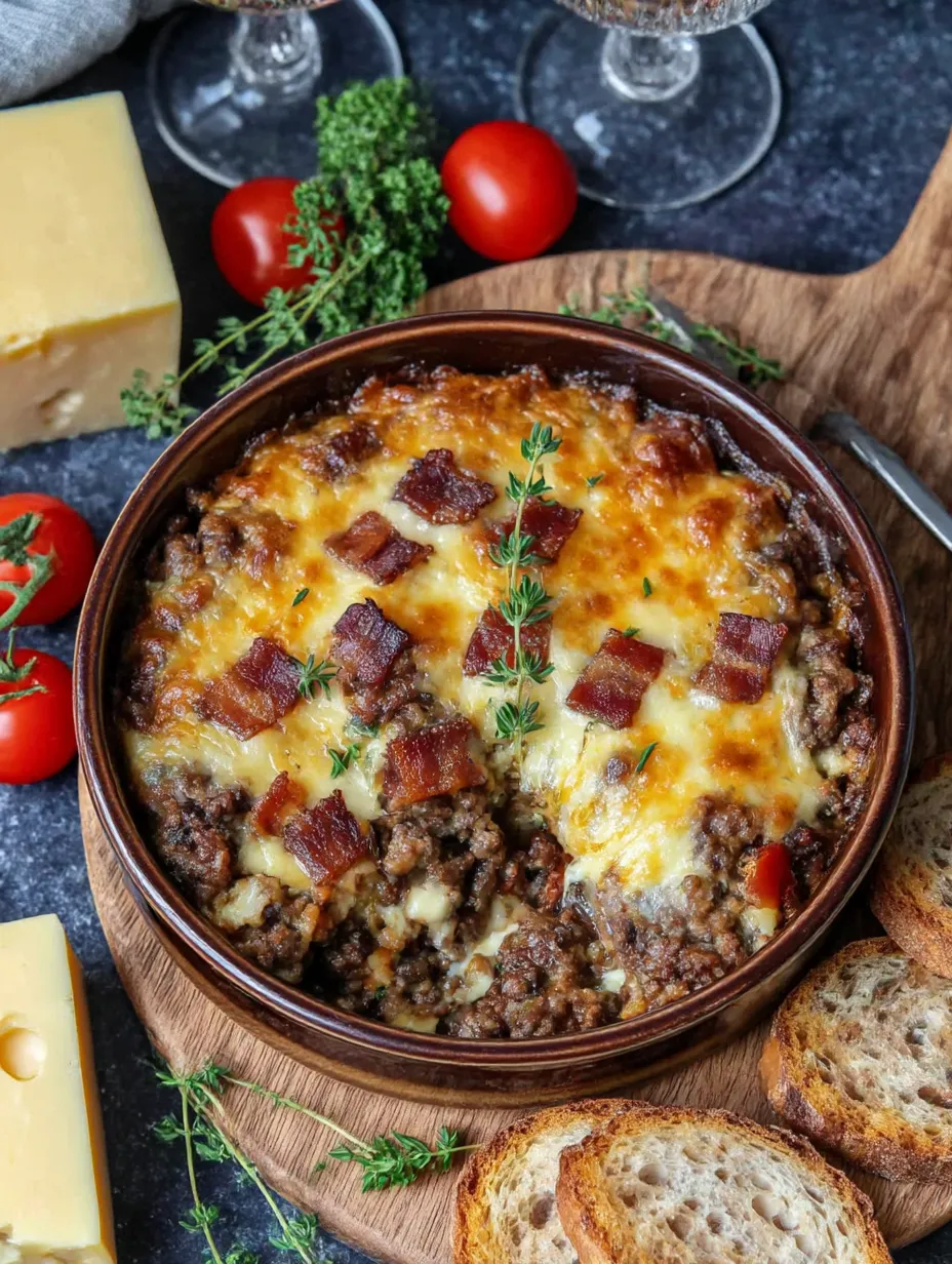 A bowl of food with a slice of cheese on top.