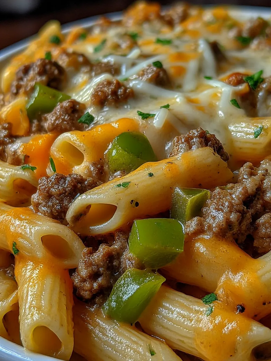 A plate of spaghetti with meat and peppers.