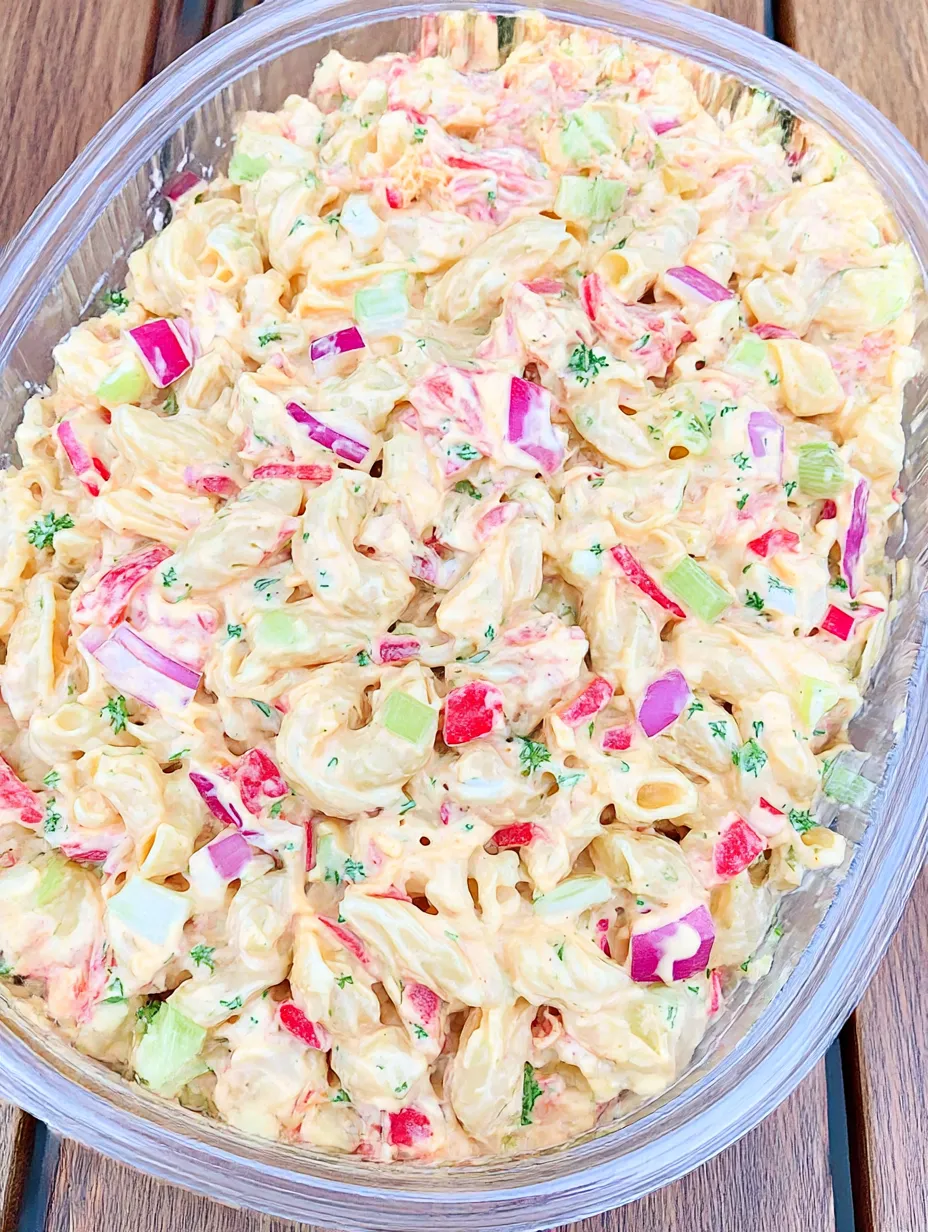 A bowl of macaroni salad.