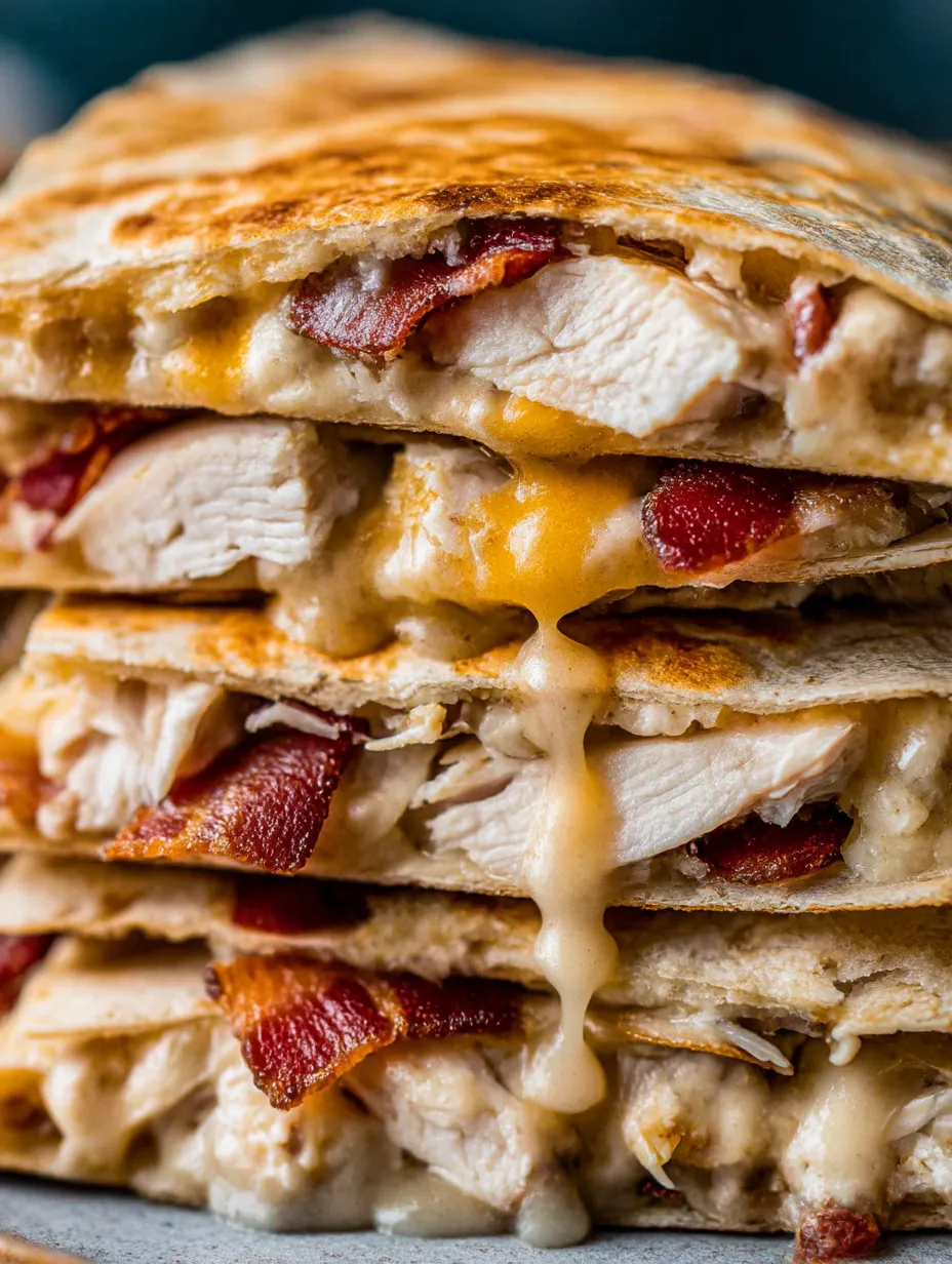 Bacon and cheese sandwiches stacked on top of each other.