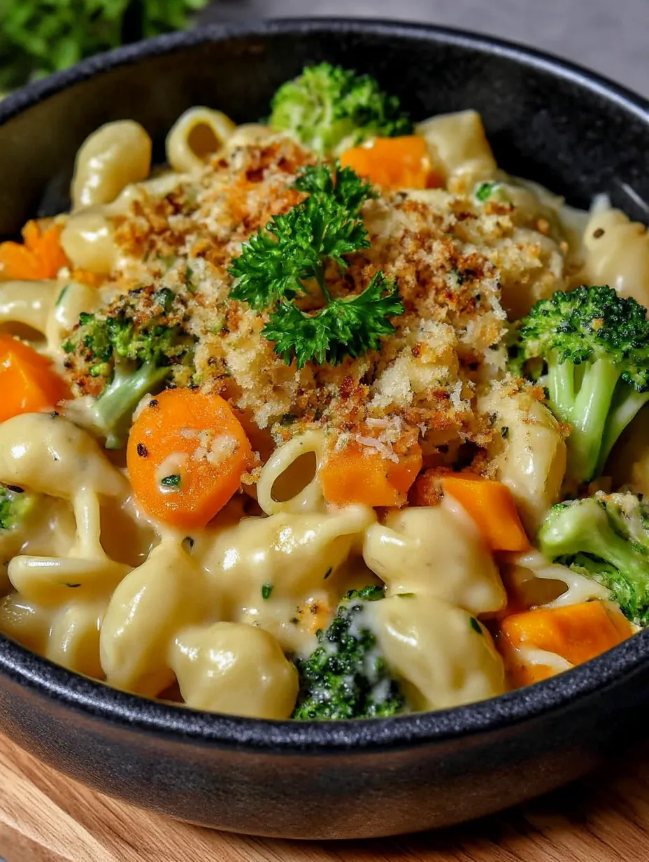 A bowl of macaroni and cheese with broccoli on top.