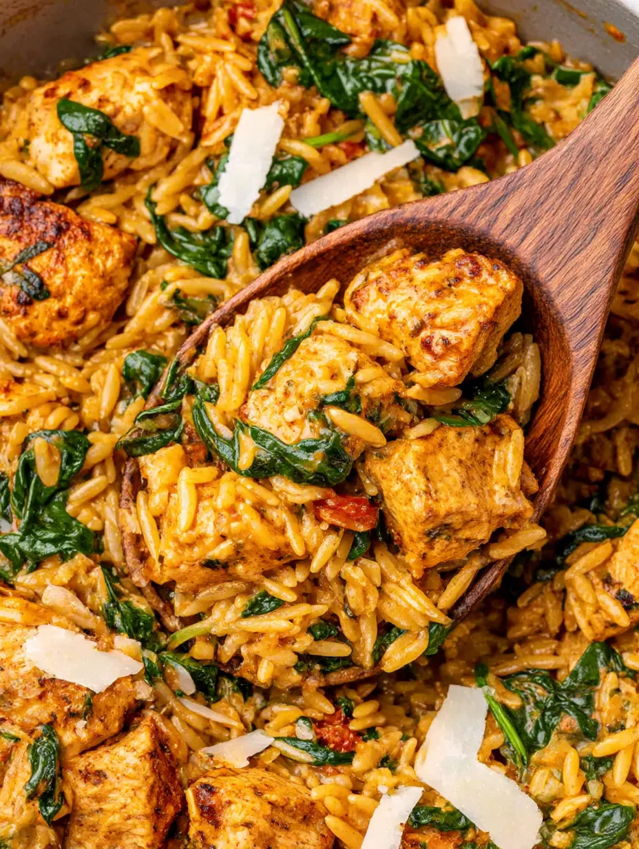 A wooden spoon with rice and greens.