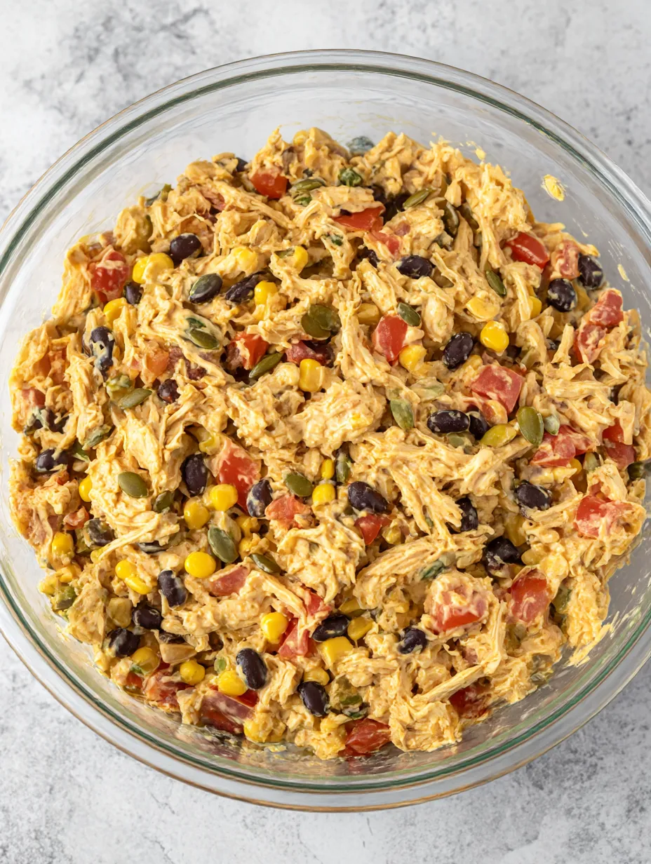 A bowl of food with tomatoes, corn, beans, and peppers.