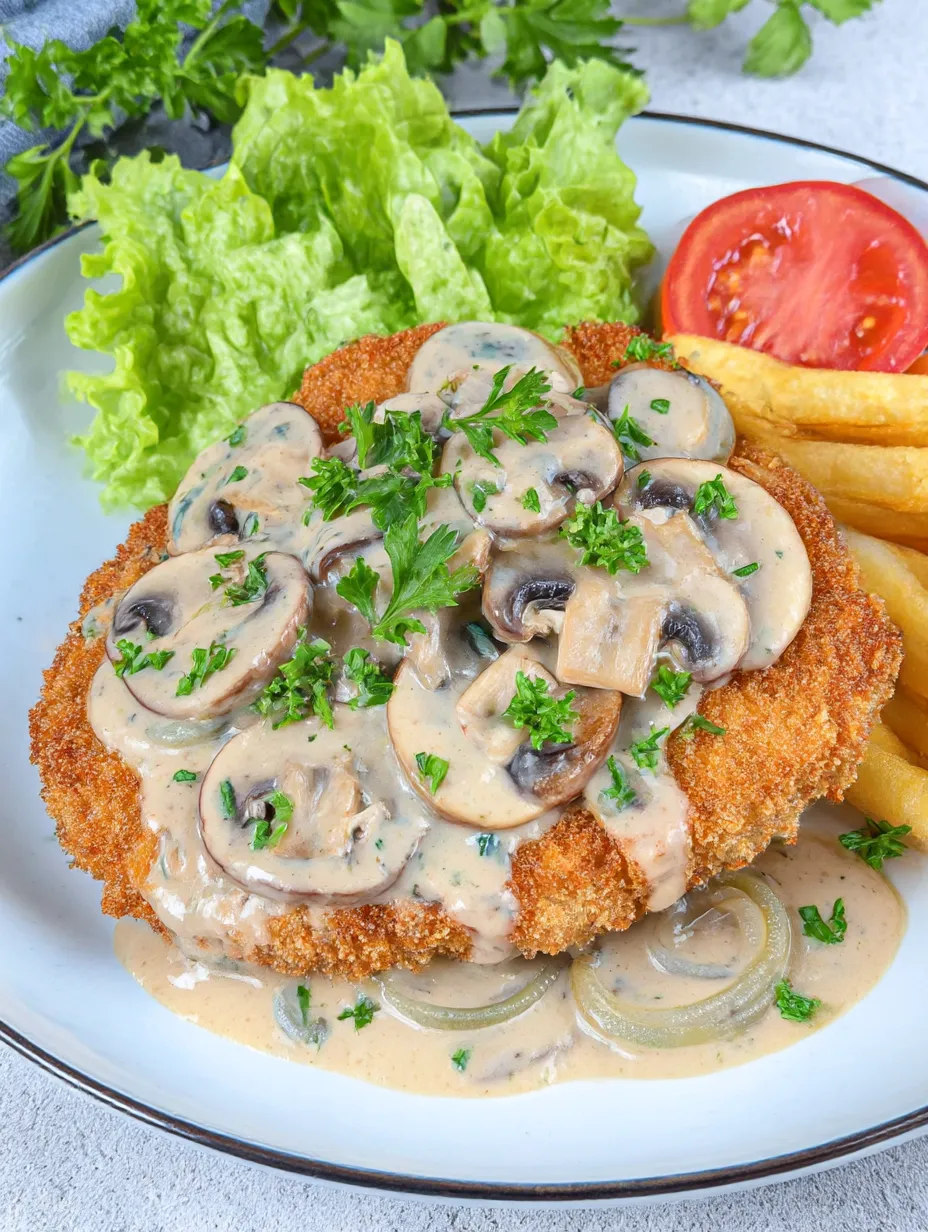 A plate of food with a mushroom and tomato on top.