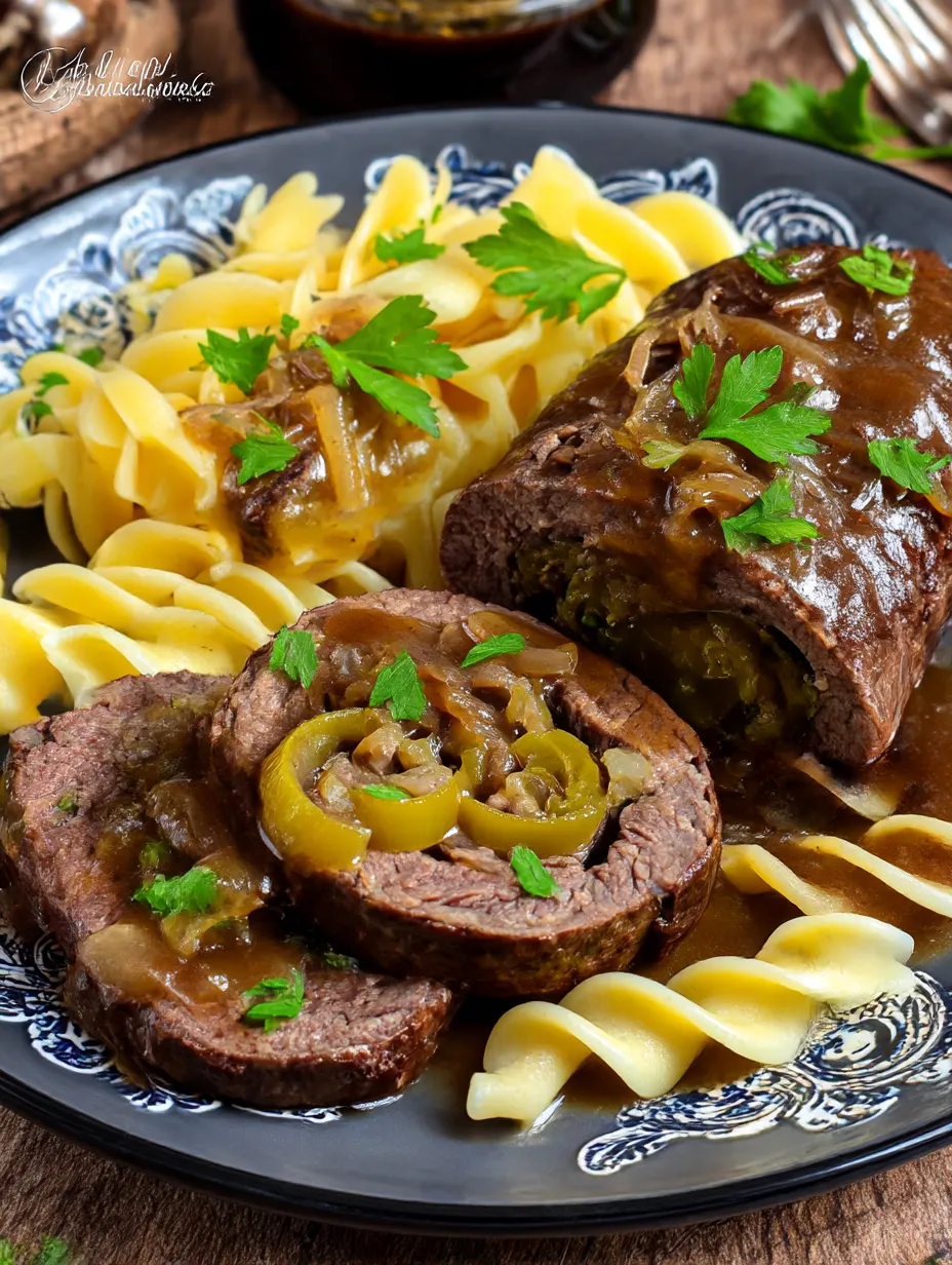 A plate of food with meat and pasta.