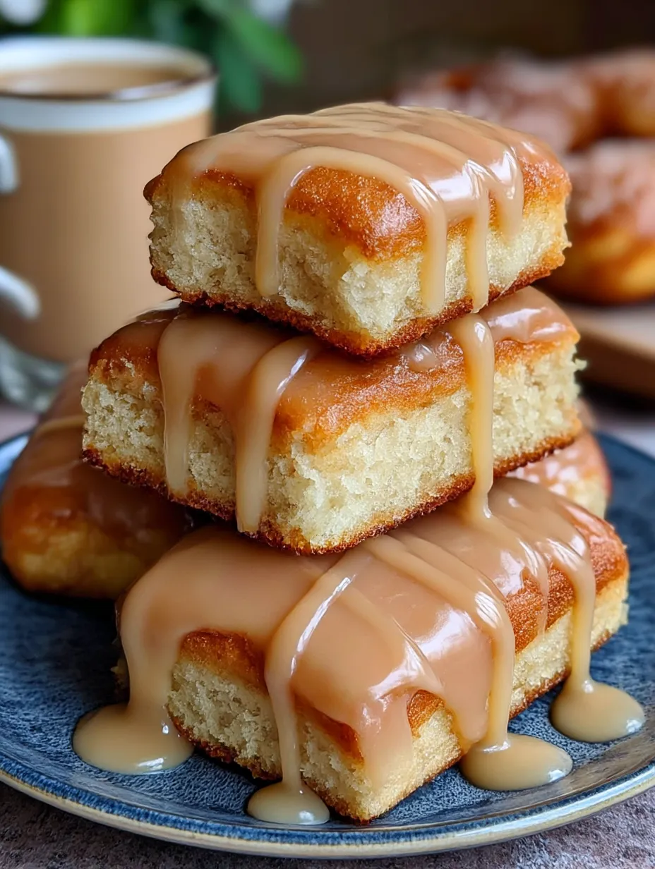 A stack of donuts with glaze dripping off.