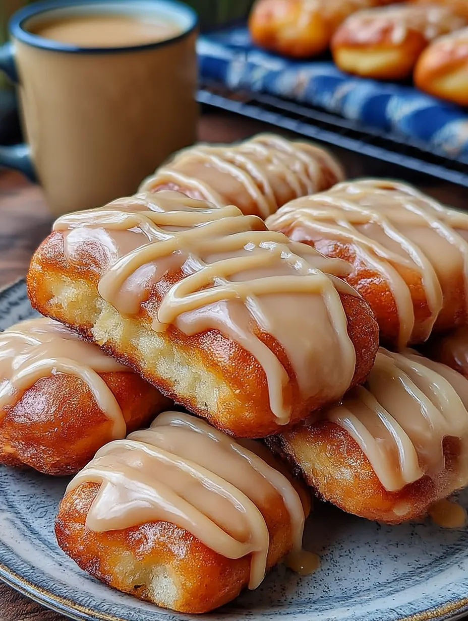 A stack of doughnuts with glaze.