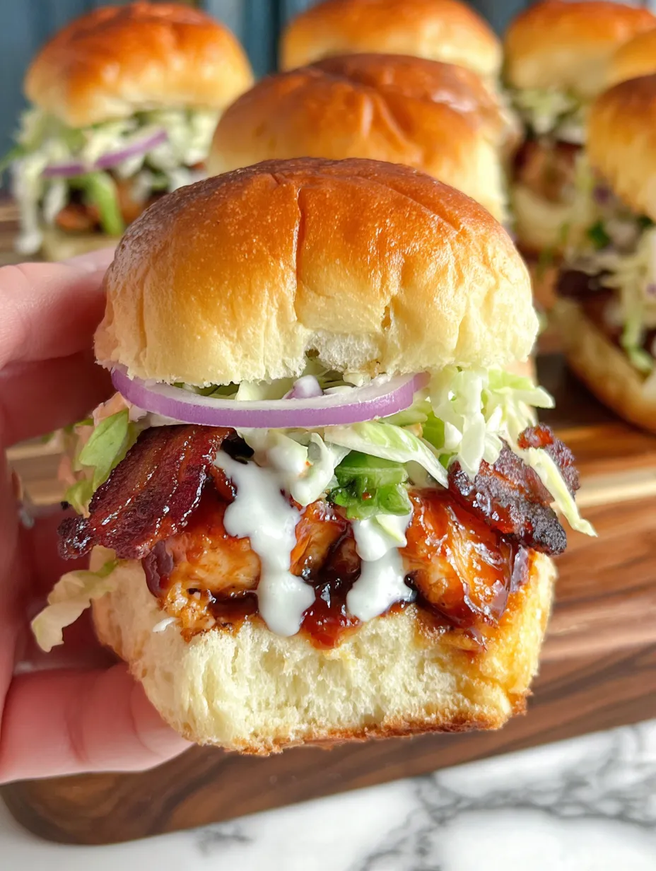 A person is holding a sandwich with bacon and onions.
