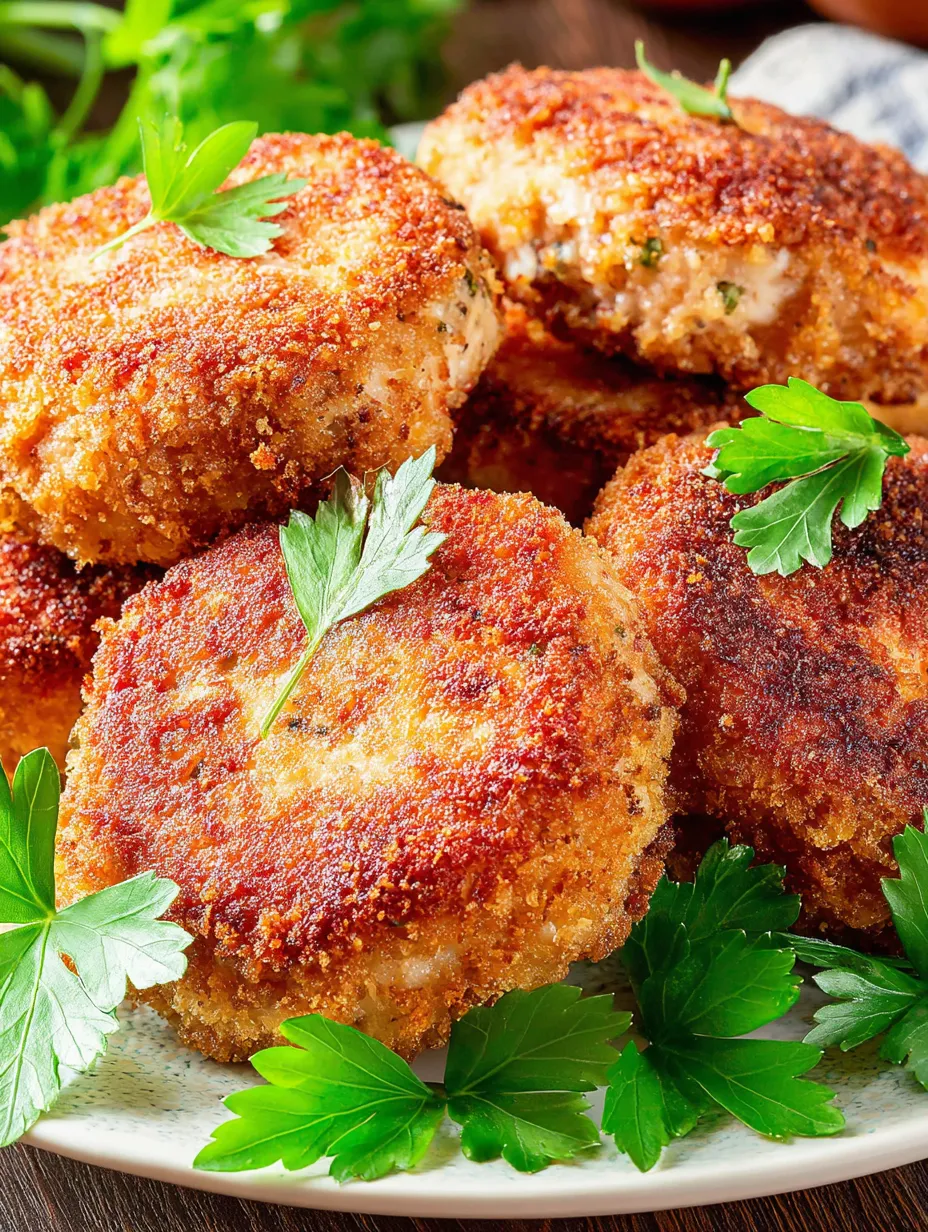 A plate of meat patties with parsley on top.