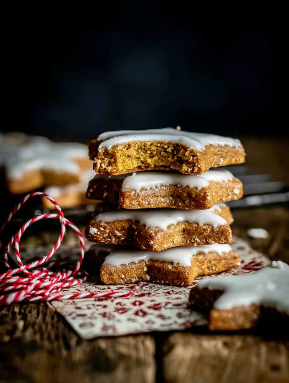 A stack of cookies with white icing.
