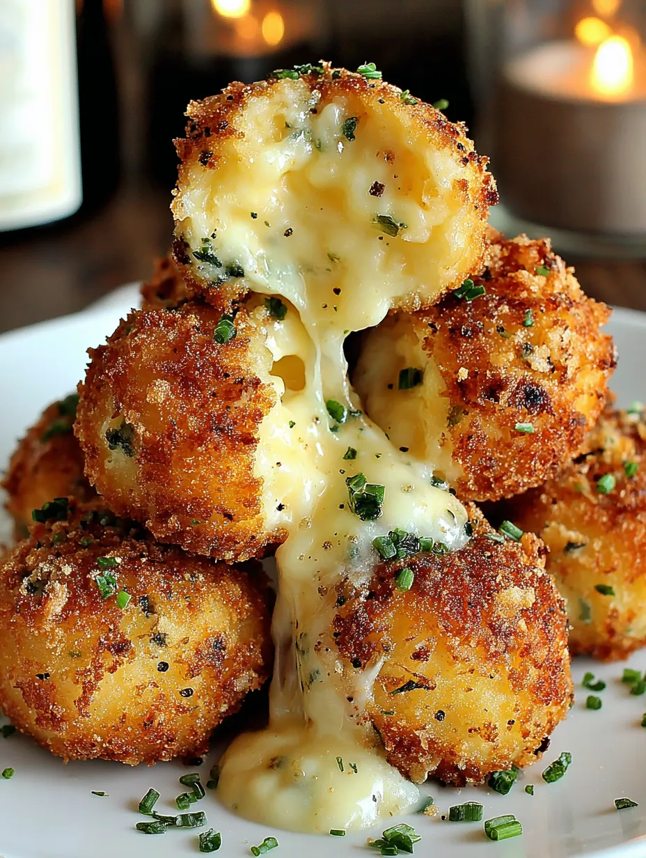 A stack of cheese covered crab cakes.