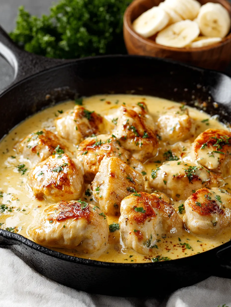 A pan of chicken with cheese and herbs.