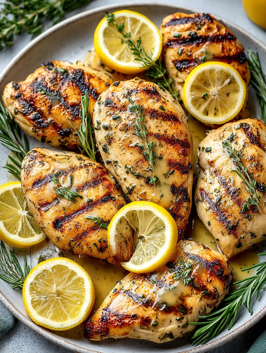 Grilled chicken with lemon and herbs.