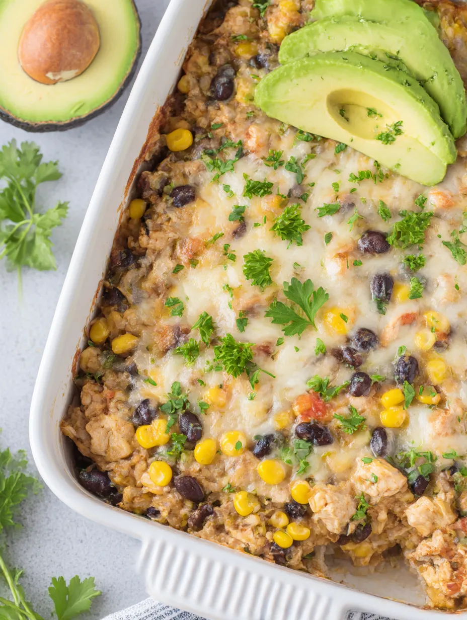 A dish with a variety of ingredients, including corn, beans, and avocado, is served in a white bowl.