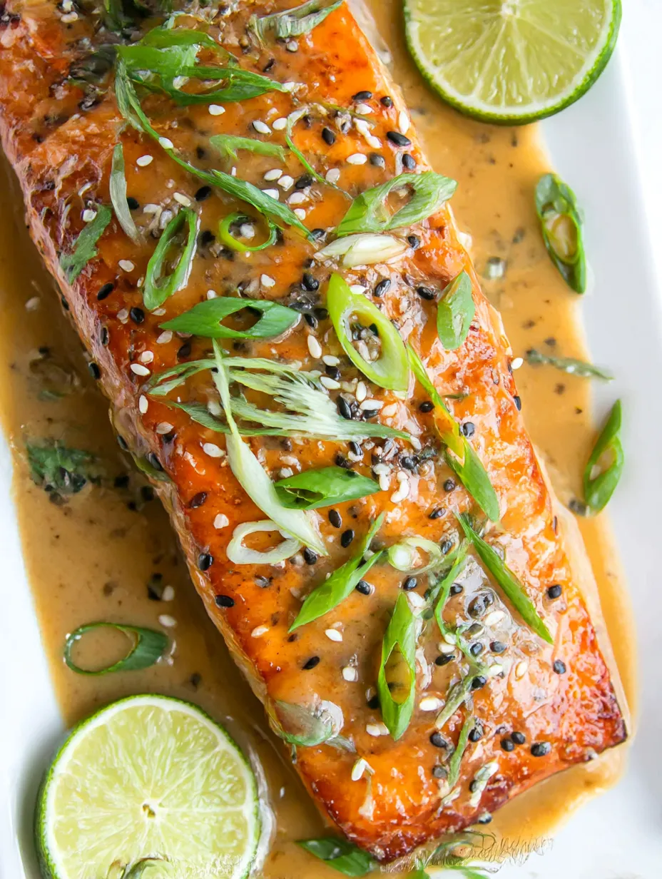 A piece of baked sweet chili garlic salmon.