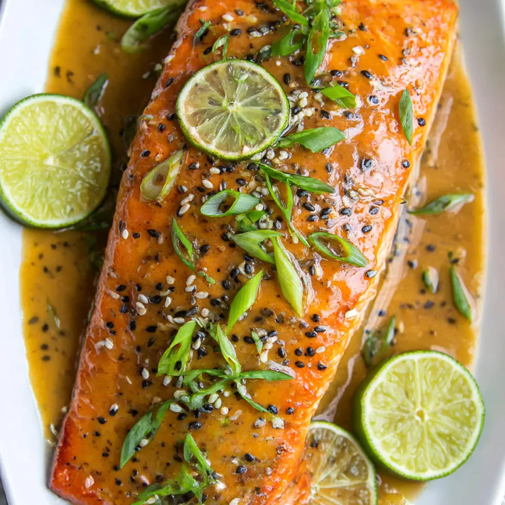 A piece of baked sweet chili garlic salmon.