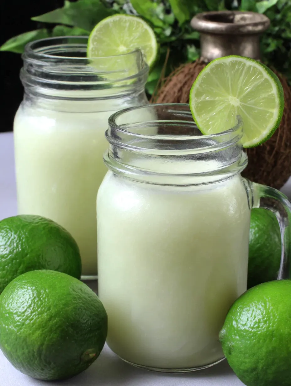 Two glasses of Brazilian lemonade with coconut.