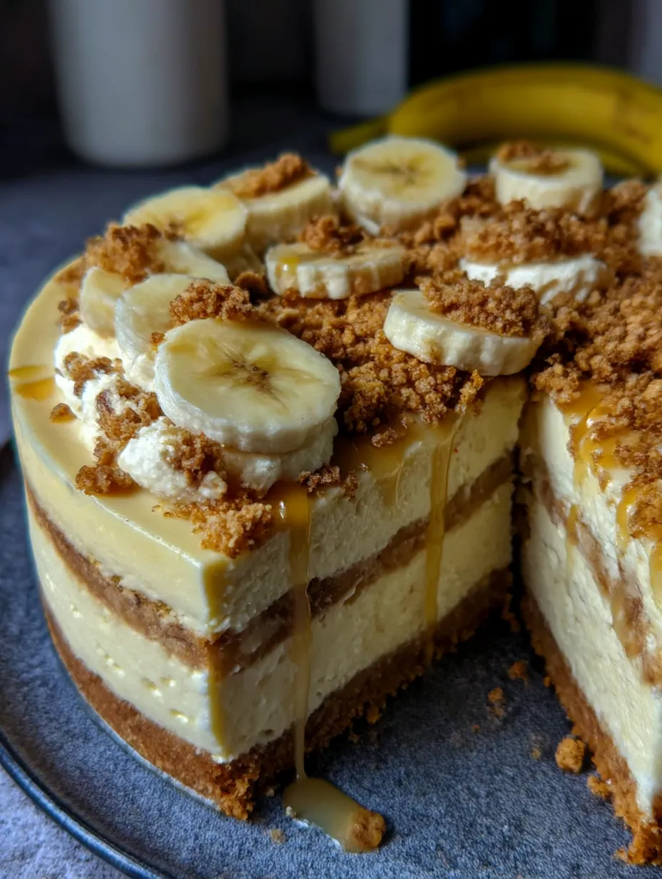 A slice of banana pudding crunch cheesecake.