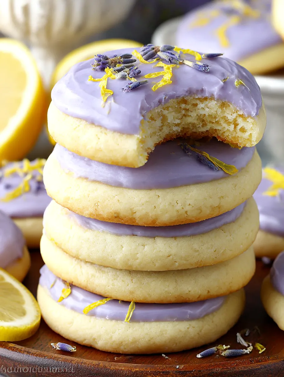 A stack of purple lemon lavender cookies.