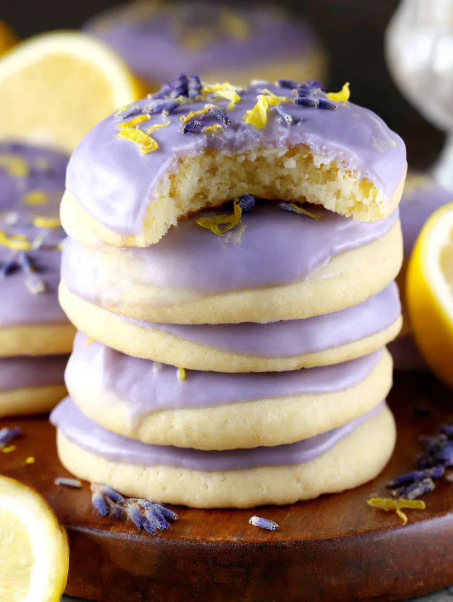 A stack of purple lemon lavender cookies.