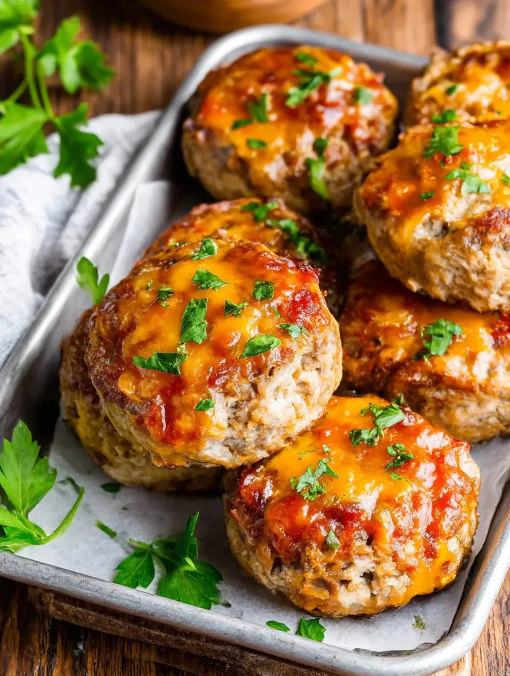 A tray of meatballs with cheese and sauce.