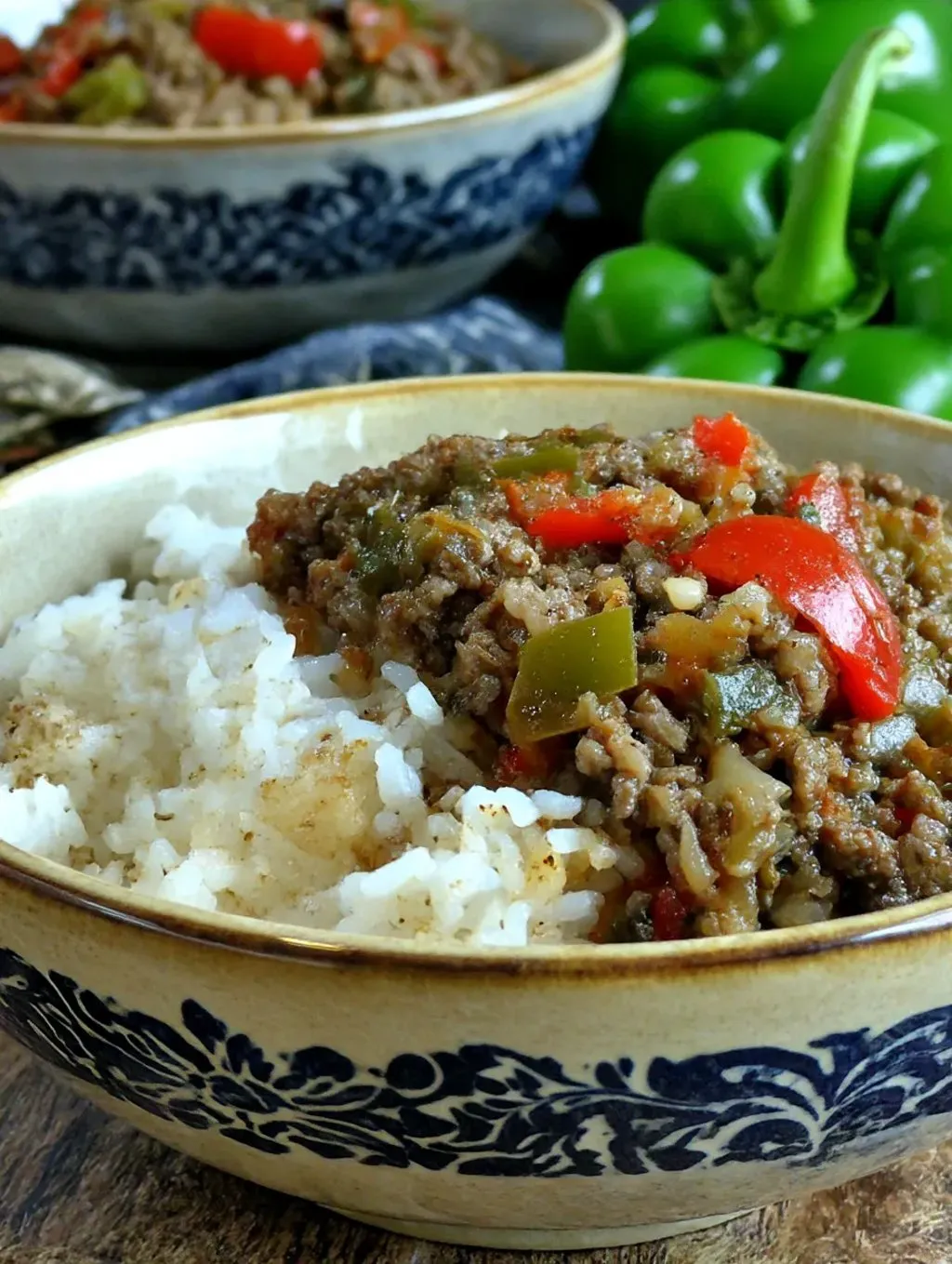 A bowl of beef and pepper rice.