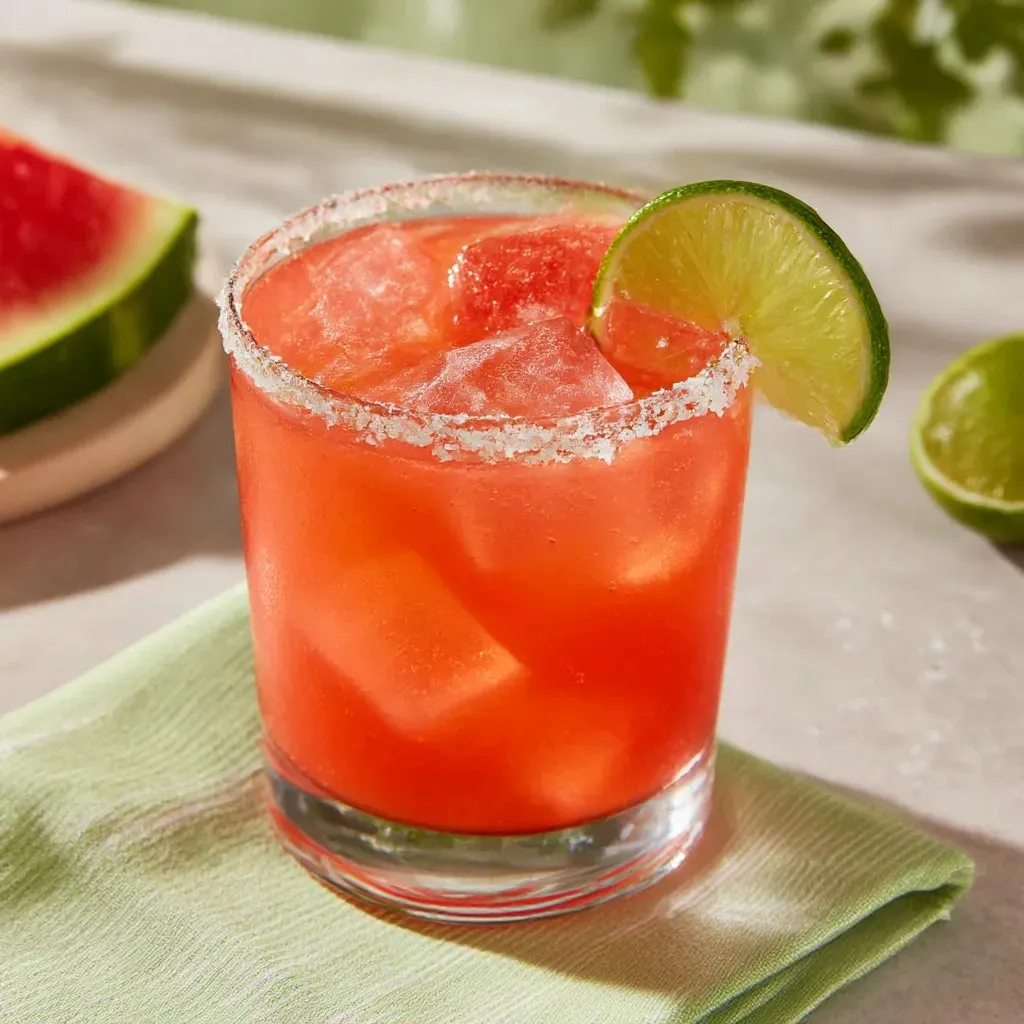 A glass of watermelon margarita mocktail.