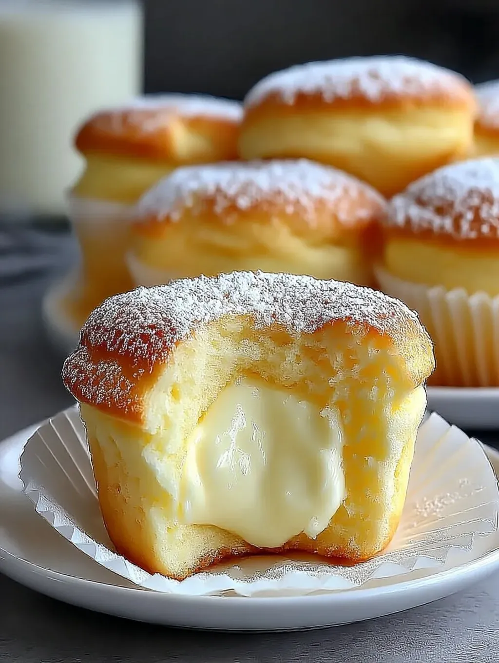 A white plate with a cupcake on it.