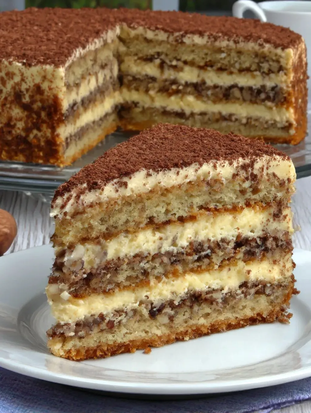 A slice of Egyptian Hazelnut Cake.