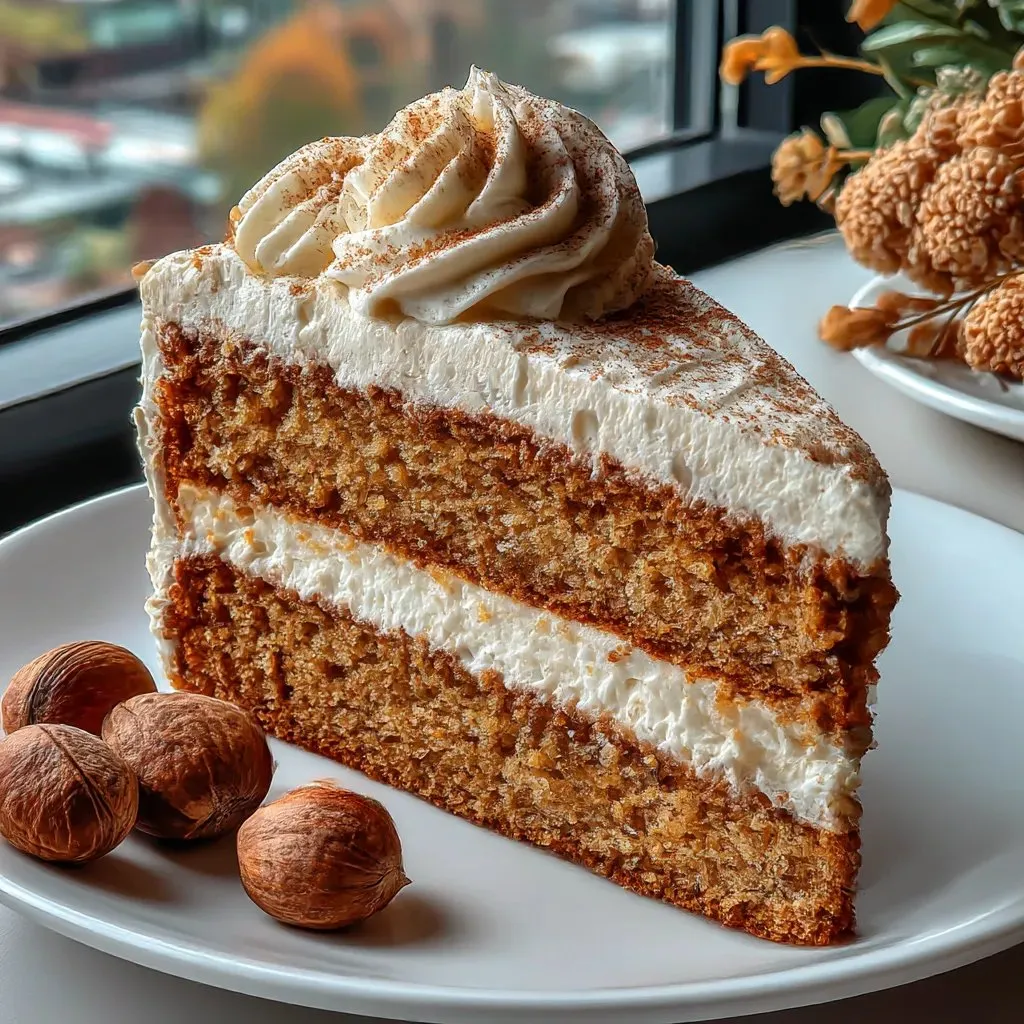 A slice of pumpkin pie cake on a plate.