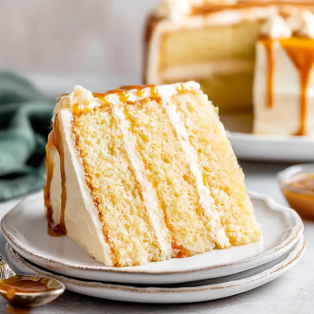 A slice of salted caramel cake.