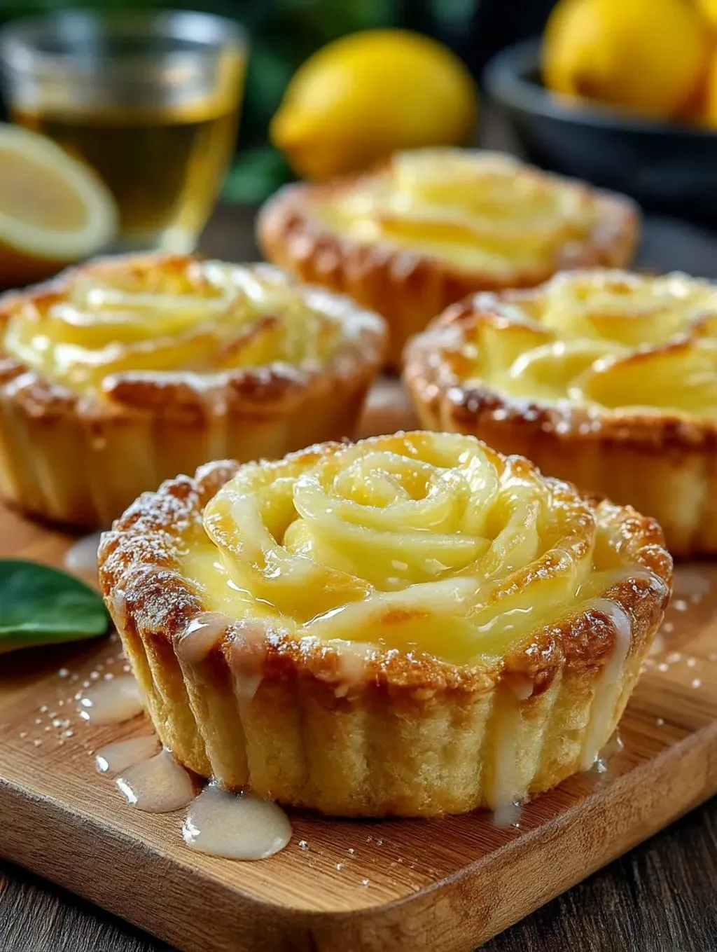 A pastry with a lemon rose on top.