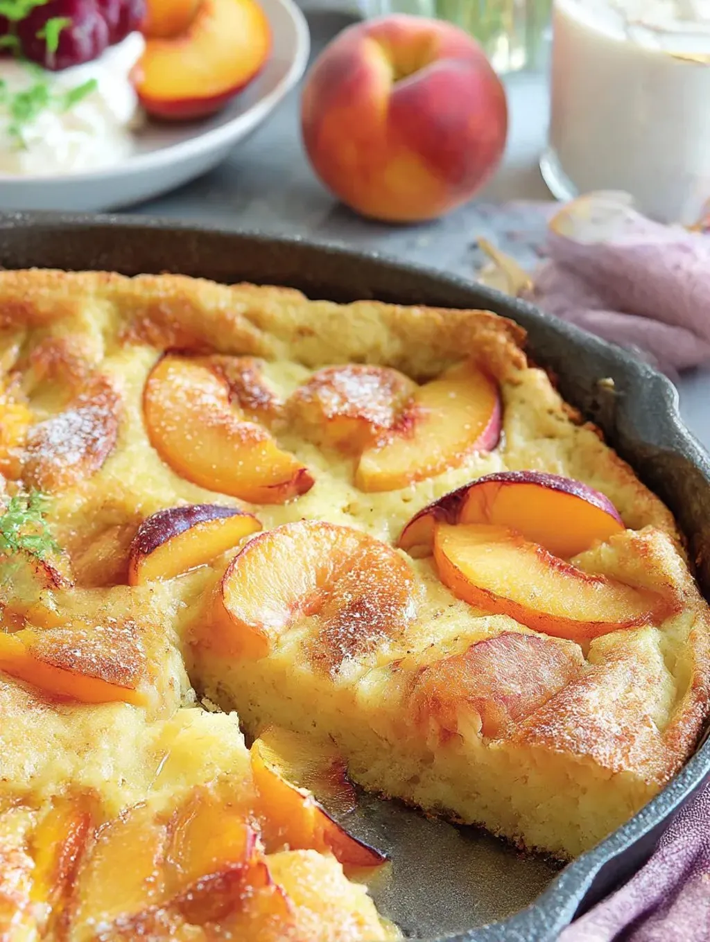 A delicious farm fresh peach cobbler.