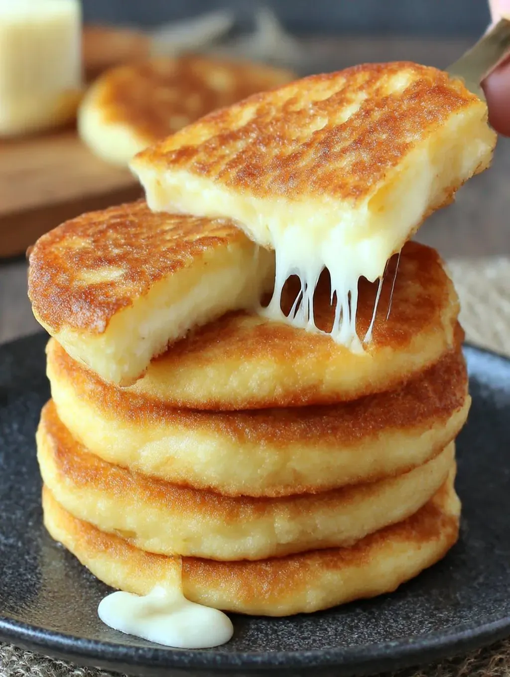 A stack of potato cheese pancakes.