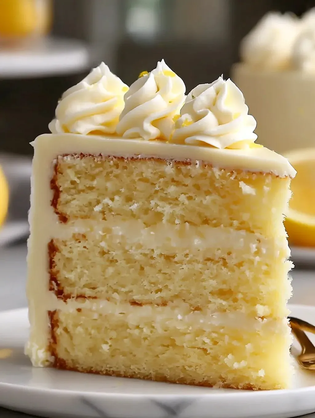 A slice of gluten free lemon cake.