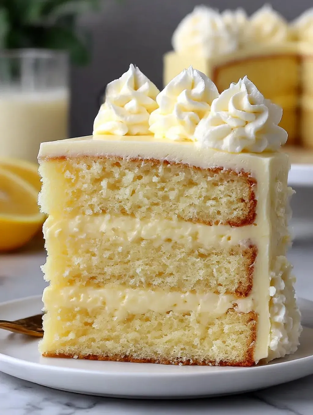 A slice of gluten free lemon cake.