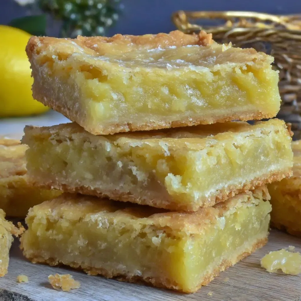 A stack of lemon bars on a table.