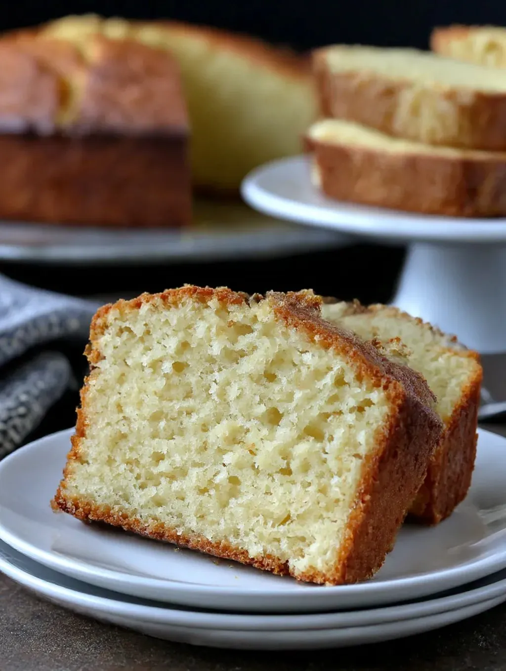 A slice of old fashioned pound cake.