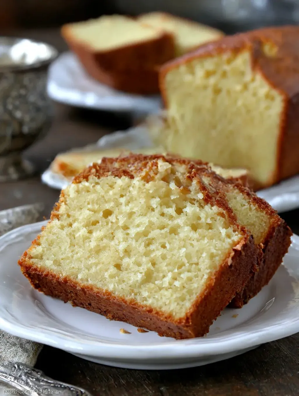 A slice of old fashioned pound cake.