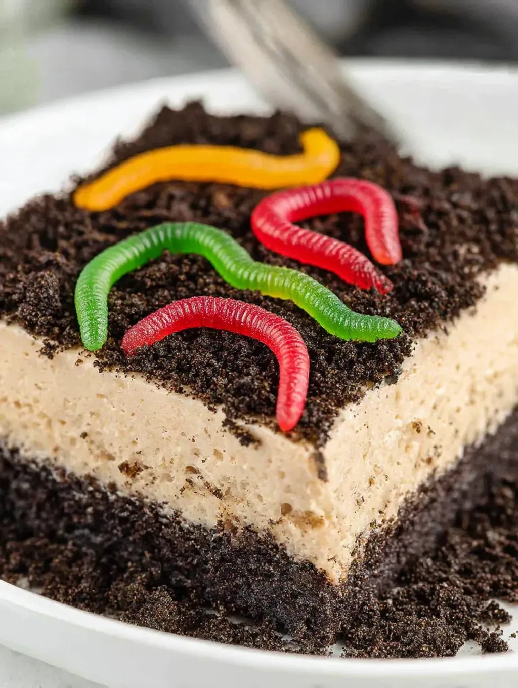 A slice of Oreo dirt cake.