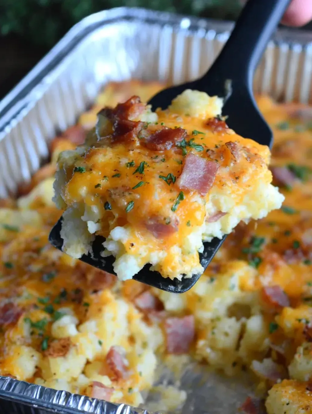 A fork is stuck in a BBQ Breakfast Scrambler.